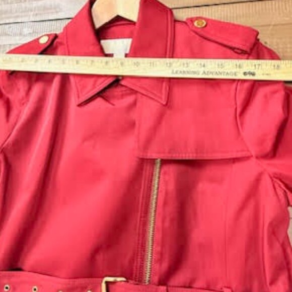 Michael Kors Red Belted Trench Coat Jacket Gold Zipper Hardware Women’s XL - Picture 10 of 13